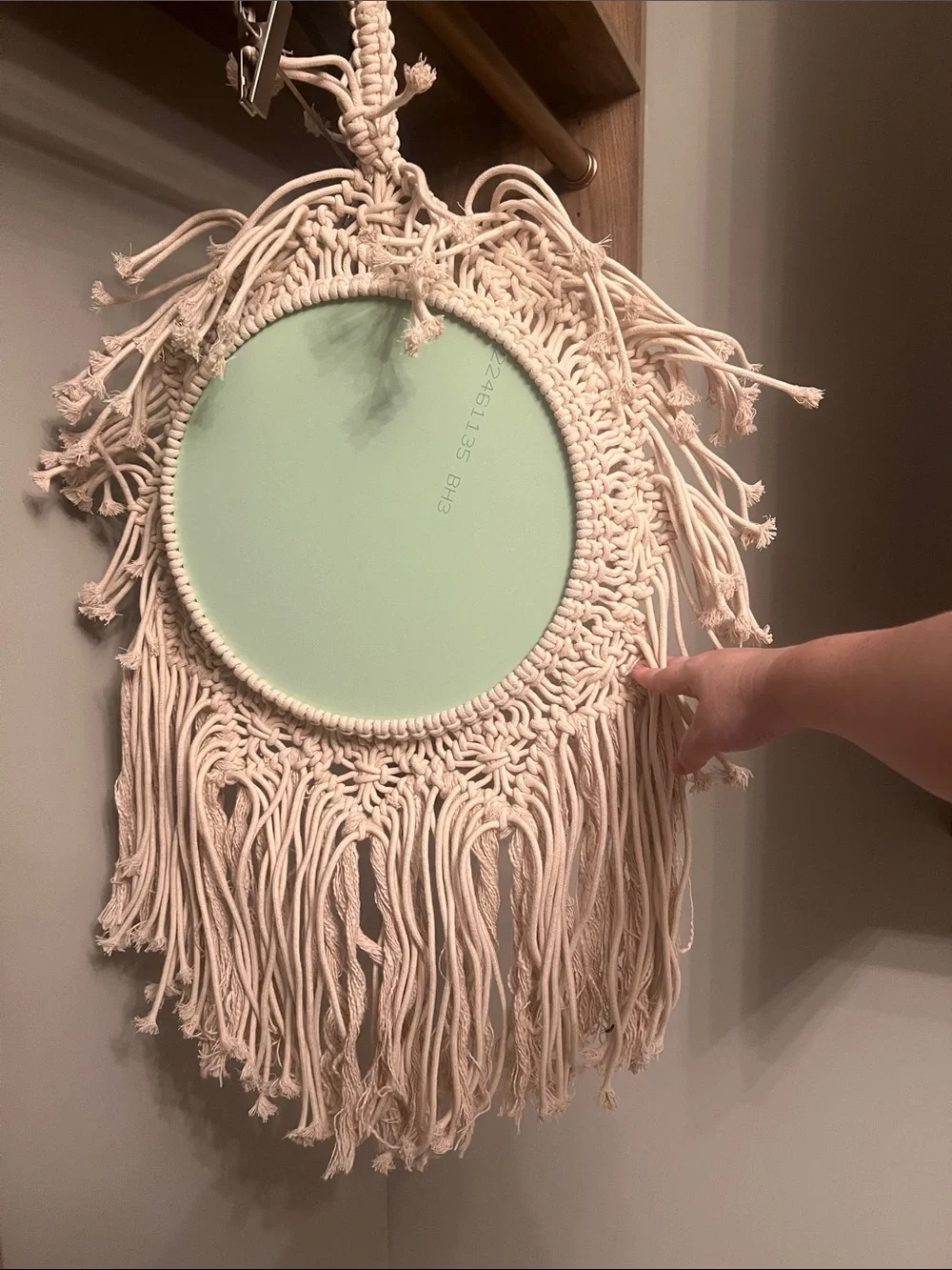 Handcrafted Macrame Fringe Wall Mirror - Cream